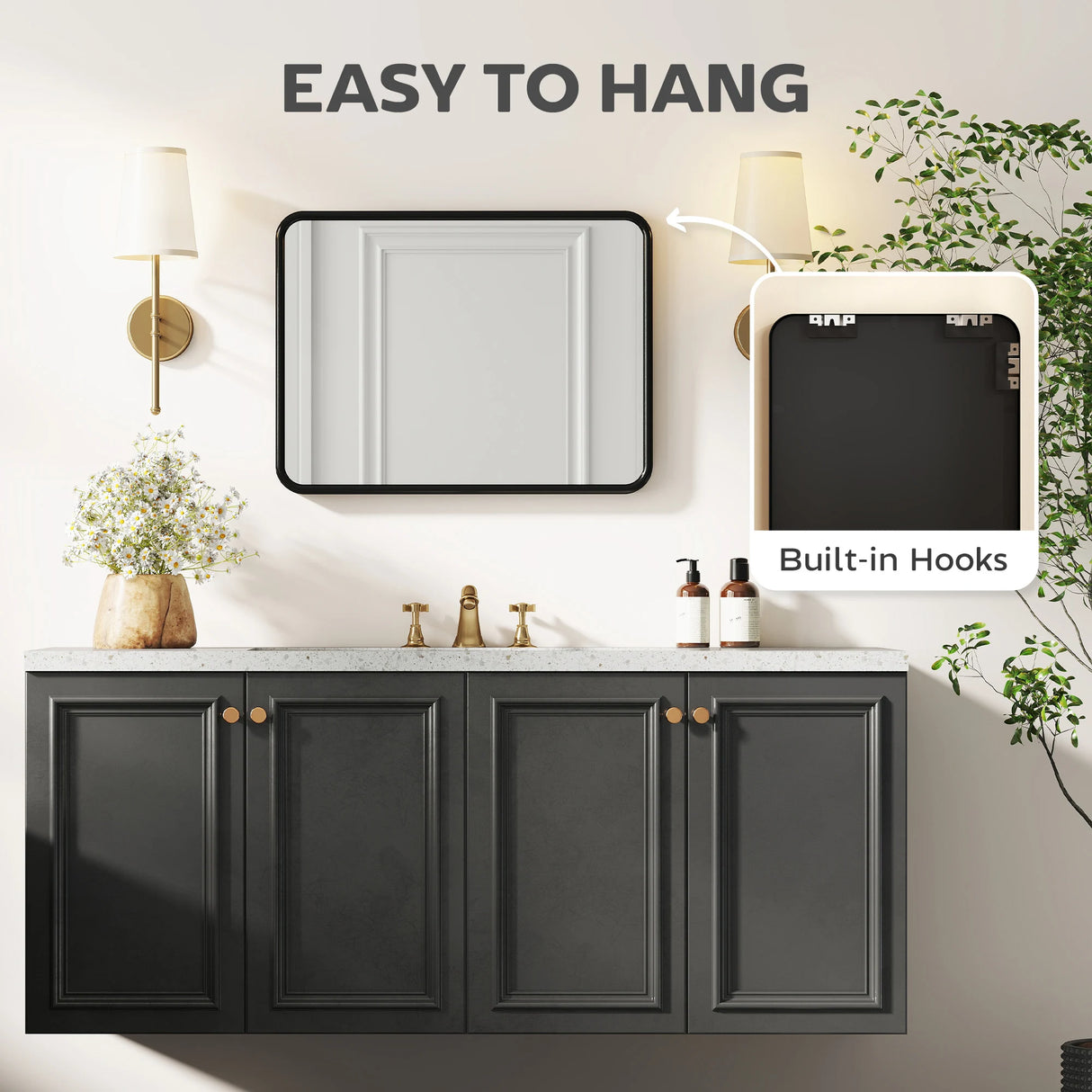 HOMCOM Rectangular Wall Mirror with HD Glass - Black