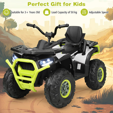 12V Kids Electric 4-Wheeler ATV Quad Ride On Car Toy with LED Lights and Music-Green
