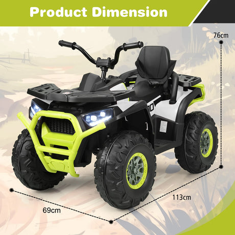12V Kids Electric 4-Wheeler ATV Quad Ride On Car Toy with LED Lights and Music-Green