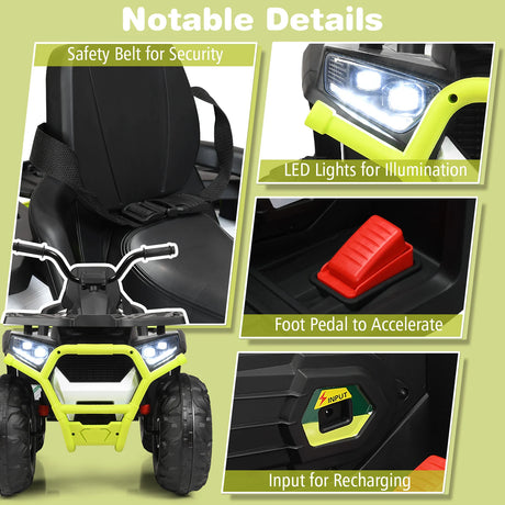 12V Kids Electric 4-Wheeler ATV Quad Ride On Car Toy with LED Lights and Music-Green