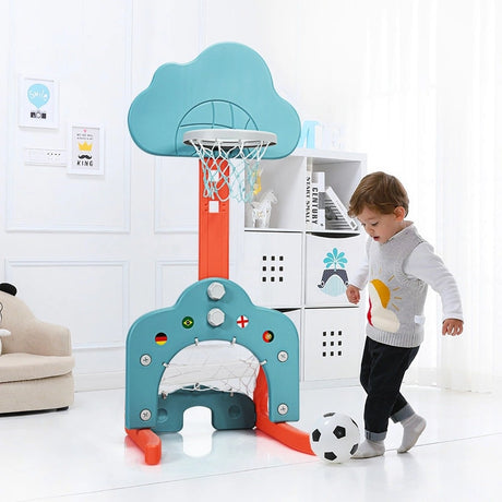 3-in-1 Basketball Hoop Set Stand Adjustable Height-Green
