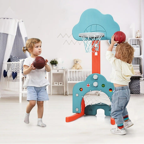3-in-1 Basketball Hoop Set Stand Adjustable Height-Green