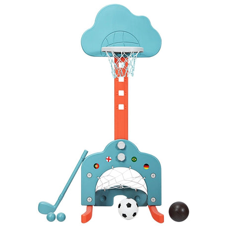 3-in-1 Basketball Hoop Set Stand Adjustable Height-Green