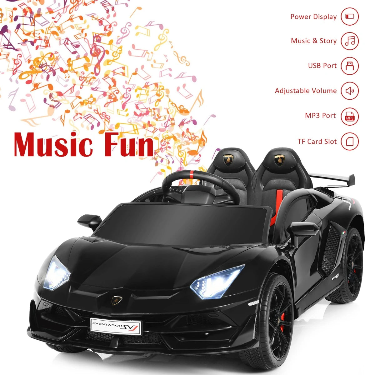 12V Kids Electric Ride on Car with Remote Control and Music-Black