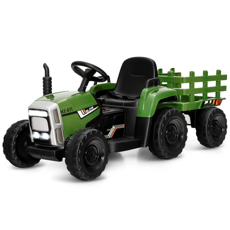 12V Ride on Tractor and Trailer with LED Lights for Children Ages 3+