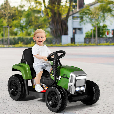 12V Ride on Tractor and Trailer with LED Lights for Children Ages 3+