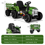 12V Ride on Tractor and Trailer with LED Lights for Children Ages 3+