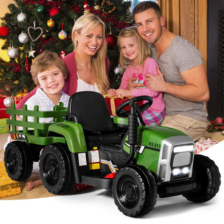 12V Ride on Tractor and Trailer with LED Lights for Children Ages 3+