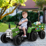12V Ride on Tractor and Trailer with LED Lights for Children Ages 3+