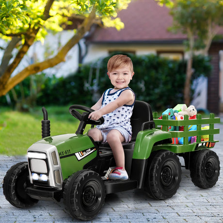 12V Ride on Tractor and Trailer with LED Lights for Children Ages 3+