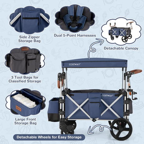 Twin Baby Double Stroller Wagon Push Pull Stroller-Blue