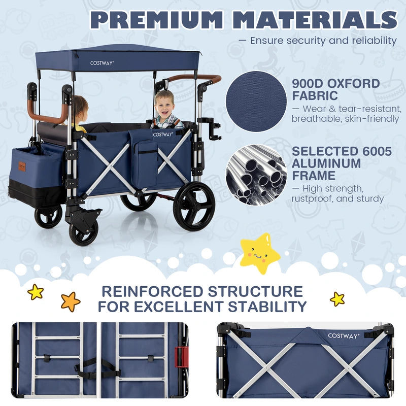Twin Baby Double Stroller Wagon Push Pull Stroller-Blue