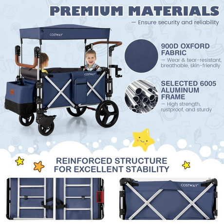 Twin Baby Double Stroller Wagon Push Pull Stroller-Blue