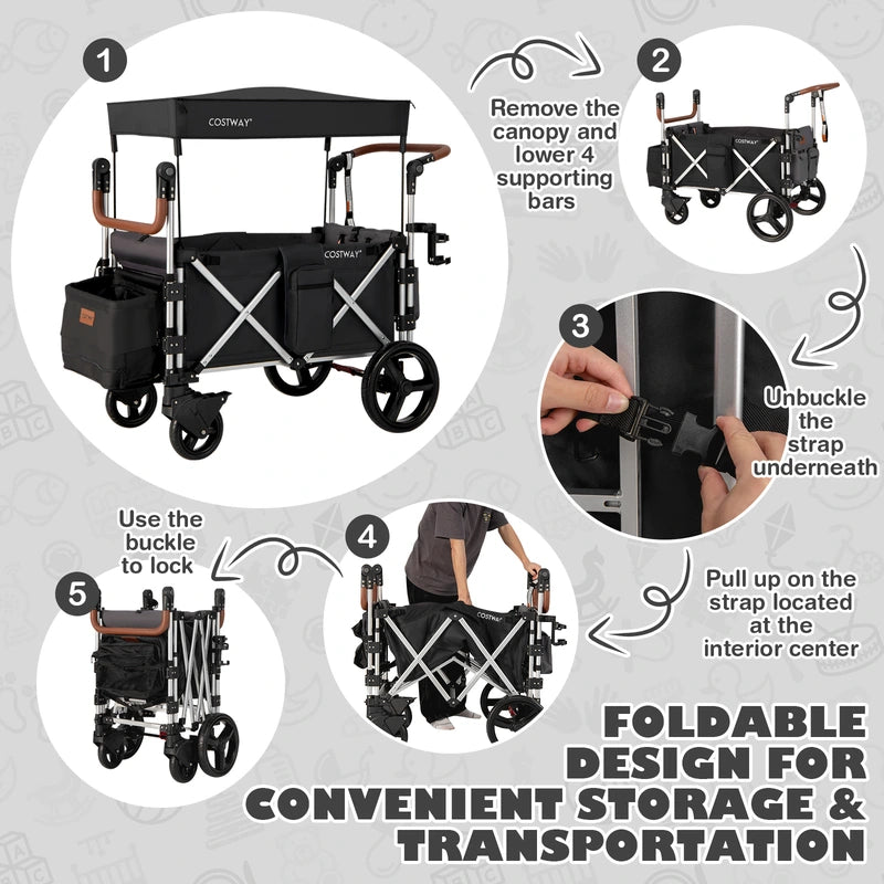 Twin Baby Double Stroller Wagon Push Pull Stroller-Black