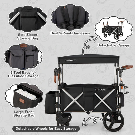 Twin Baby Double Stroller Wagon Push Pull Stroller-Black