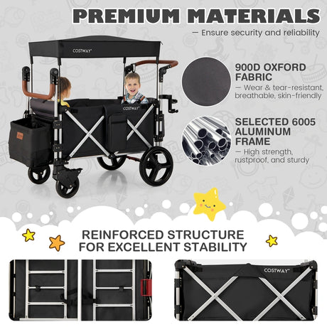 Twin Baby Double Stroller Wagon Push Pull Stroller-Black