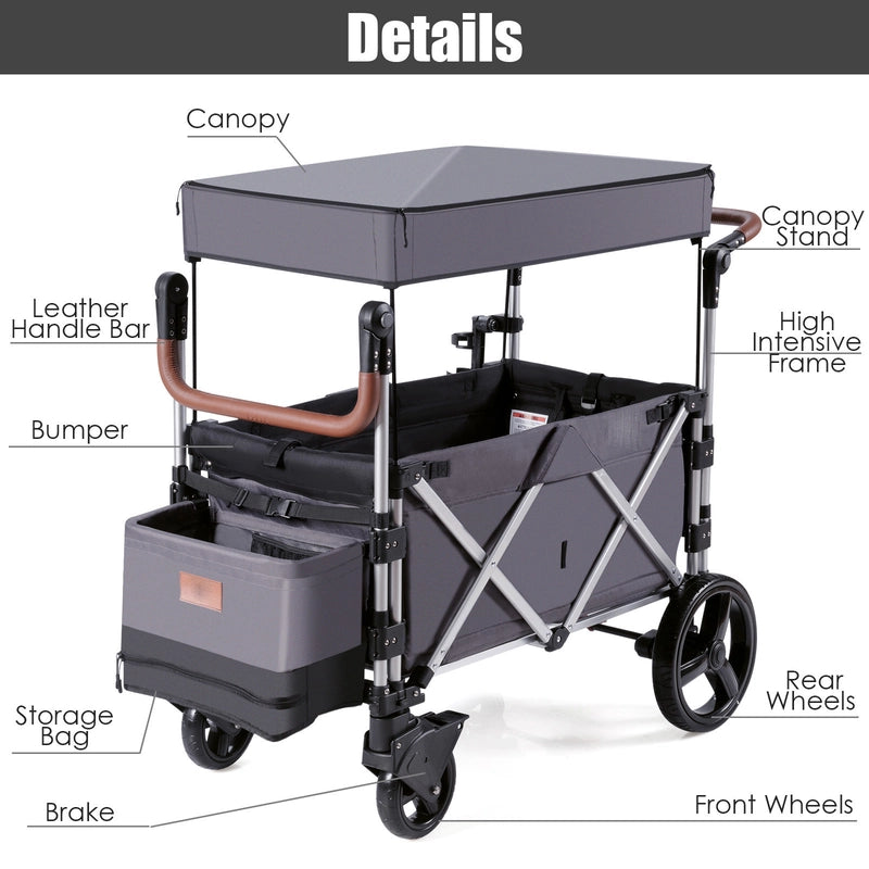 Twin Baby Double Stroller Wagon Push Pull Stroller-Gray