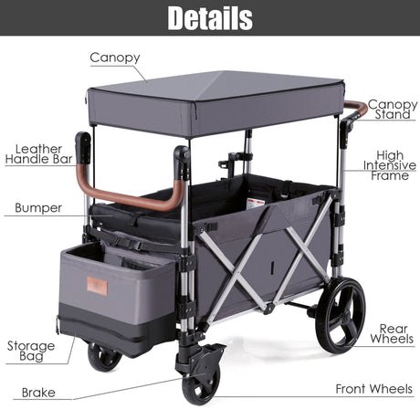 Twin Baby Double Stroller Wagon Push Pull Stroller-Gray