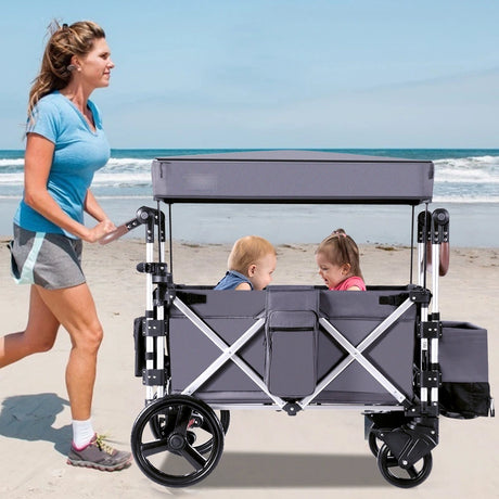 Twin Baby Double Stroller Wagon Push Pull Stroller-Gray
