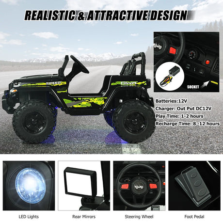 12V Battery Powered Kids Ride on Truck with Remote Control-Black