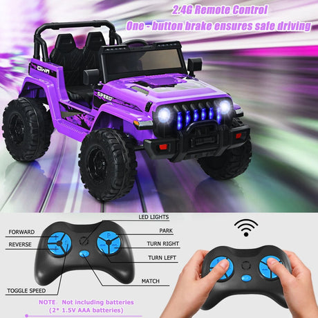 12V Battery Powered Kids Ride on Truck with Remote Control-Purple