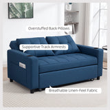 HOMCOM 2-Seater Sofa Bed with Cup Holders and Side Pockets for Overnight Guest, Dark Blue