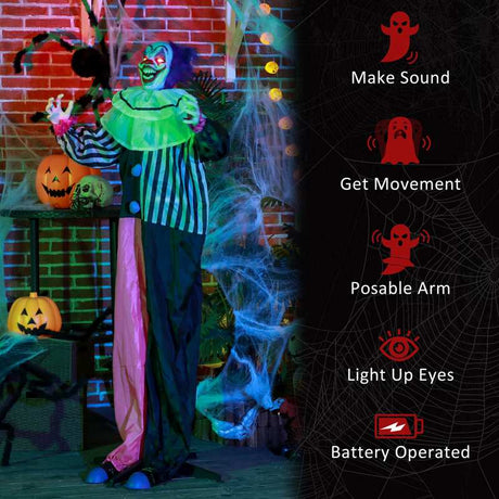 HOMCOM 5'6" Scary Laughing Clown Halloween Animatronic, with Glowing Eyes