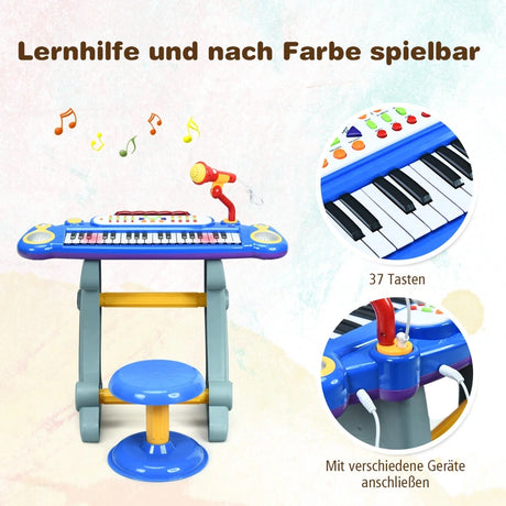 37 Key Electronic Keyboard Kids Toy Piano-Blue
