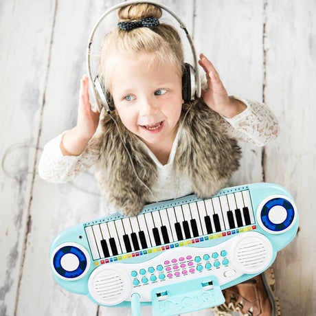 Multifunctional 37 Electric Keyboard Piano with Microphone-Blue