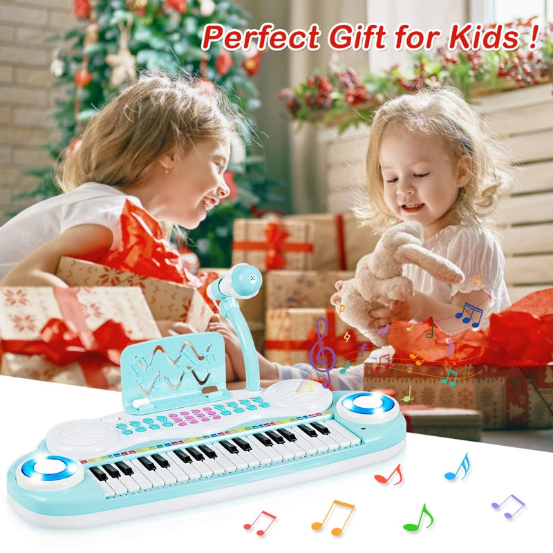 Multifunctional 37 Electric Keyboard Piano with Microphone-Blue