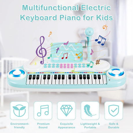 Multifunctional 37 Electric Keyboard Piano with Microphone-Blue