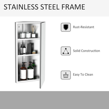 HOMCOM Stainless Steel Wall mounted Bathroom Corner Mirror Storage Cabinet Single Door 300mm (W)