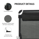 Outsunny Foldable Outdoor Sun Loungers Set of 2, Reclining Lounge Chair Camping Bed Cot with Pillow 4-Level Adjustable Back Aluminium Frame, Black