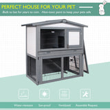 PawHut Rabbits 2-Tier Fur Wood Outdoor Hutch Guinea Pigs Hutches Grey