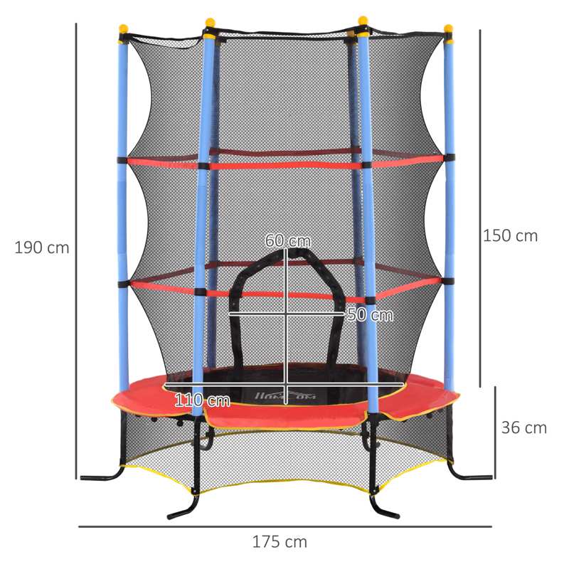 HOMCOM Kids Trampoline, with Safety Net, for Ages 3-10 Years