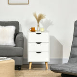 HOMCOM Bedside Table, Bedside Cabinet with 3 Drawers, Side End Table with Pine Wood Legs for Bedroom Living Room, White