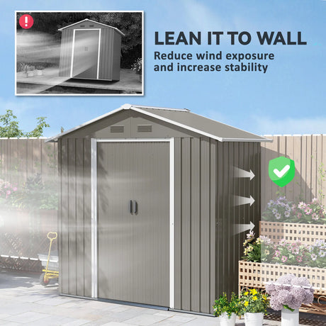 Outsunny 6.5ft x 3.5ft Metal Garden Storage Shed for Outdoor Tool Storage with Double Sliding Doors and 4 Vents, Grey