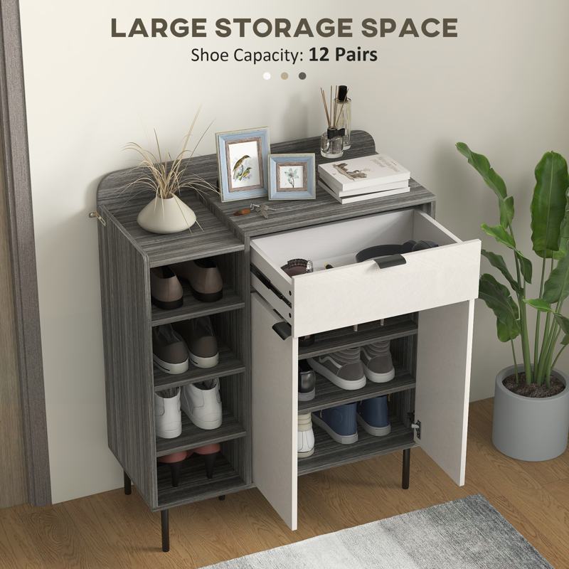 HOMCOM Modern and Minimal 12 Shoe Storage Cabinet - Grey/White