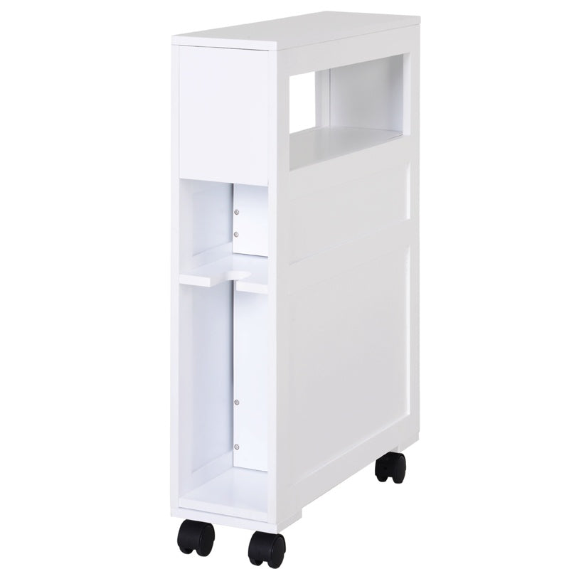 HOMCOM 72x16cm Narrow Bathroom Storage Unit w/ 2 Drawers Open Top 4 Wheels Slimline Modern Rolling Home Organisation