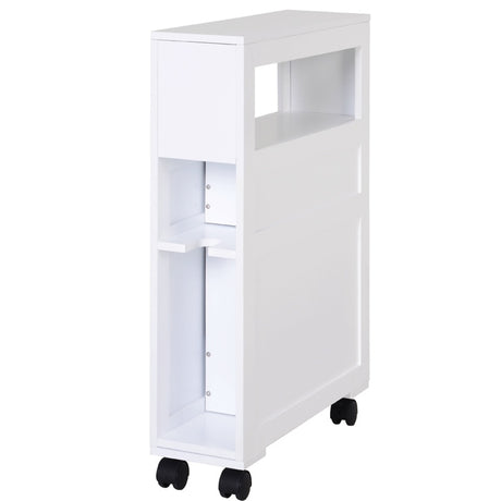 HOMCOM 72x16cm Narrow Bathroom Storage Unit w/ 2 Drawers Open Top 4 Wheels Slimline Modern Rolling Home Organisation