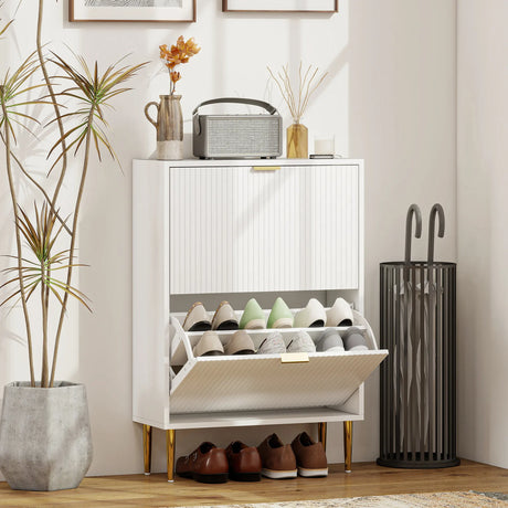 HOMCOM Elegant Two-Drawer Shoe Cabinet - White