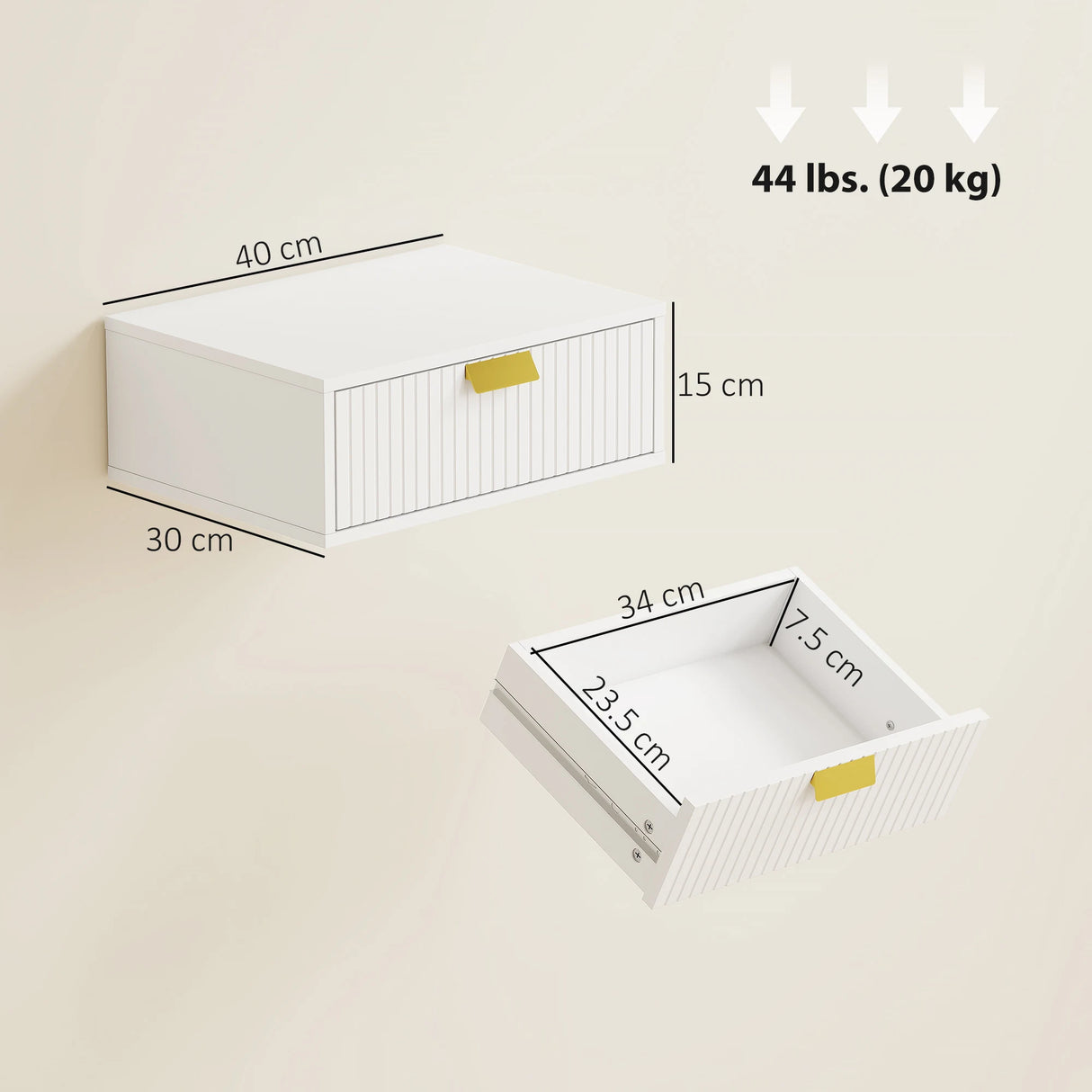 HOMCOM Modern Floating Nightstands Set of 2, Wall Mounted Bedside Tables with Wave Drawer White