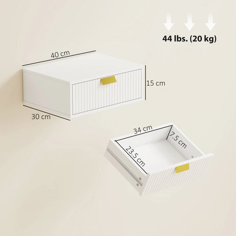 HOMCOM Modern Floating Nightstands Set of 2, Wall Mounted Bedside Tables with Wave Drawer White