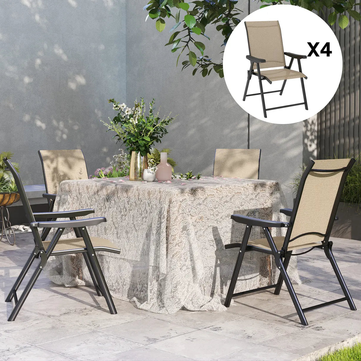 Outsunny Set of Four Folding Outdoor Chairs - Brown/Black