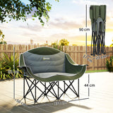 Outsunny Double Camping Chair for Adults with Armrests, Heavy Duty Oversized Padded Folding Chair with Carry Bag, Cup Holders for Outdoor Hiking Picnic Camping Fishing, 250kg Capacity, Green