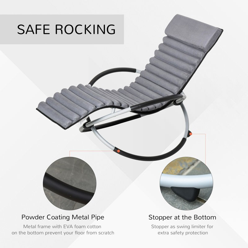 Outsunny Metal Orbital Rocking Chair Folding Lounger Anti-drop with Padded Mat Removable Design 145x74x86cm Black Grey