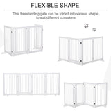 PawHut Freestanding Pet Gate 4 Panels Wooden Dog Safety Fence Foldable with Support Feet for Doorway Stairs 91cm Tall White