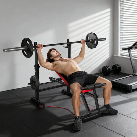 SPORTNOW Adjustable Weight Bench with Squat Rack and Dip Stand