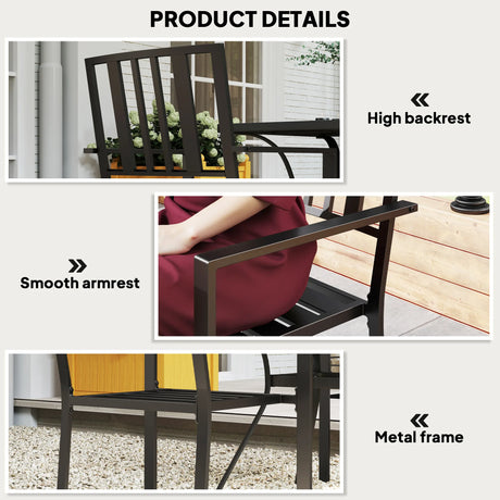 Outsunny Set of Two Minimal Metal Garden Chairs - Black