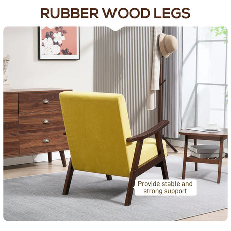 HOMCOM Nordic Accent Chair, Upholstered Velvet Armchair with Solid Wood Frame and Soft Thick Padded for Living Room, Bedroom, Champagne